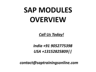 SAP MODULES
OVERVIEW
Call Us Today!
India +91 9052775398
USA +13152825809||
contact@saptrainingsonline.com
 