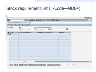 Stock requirement list (T-Code—MD04)
 