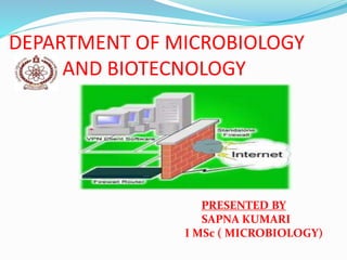 DEPARTMENT OF MICROBIOLOGY
AND BIOTECNOLOGY
PRESENTED BY
SAPNA KUMARI
I MSc ( MICROBIOLOGY)
 