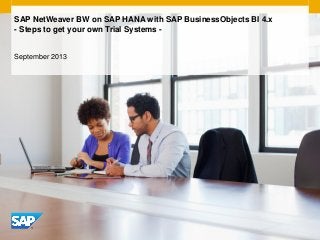SAP NetWeaver BW on SAP HANA with SAP BusinessObjects BI 4.x
- Steps to get your own Trial Systems -
September 2013
 