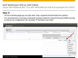 © 2013 SAP AG. All rights reserved. 17Public
SAP NetWeaver BW on SAP HANA
Version SAP NetWeaver BW 7.3 on SAP HANA SP06 wi...