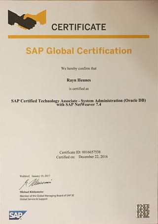 SAP Certified Technology Associate - System Administration (Oracle DB) with SAP NetWeaver 7.4