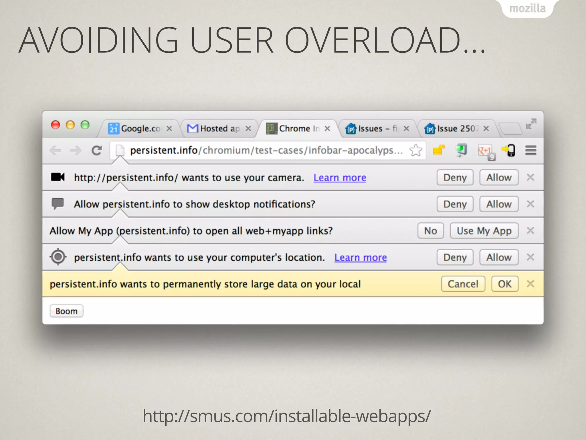 AVOIDING USER OVERLOAD…
http://smus.com/installable-webapps/
 