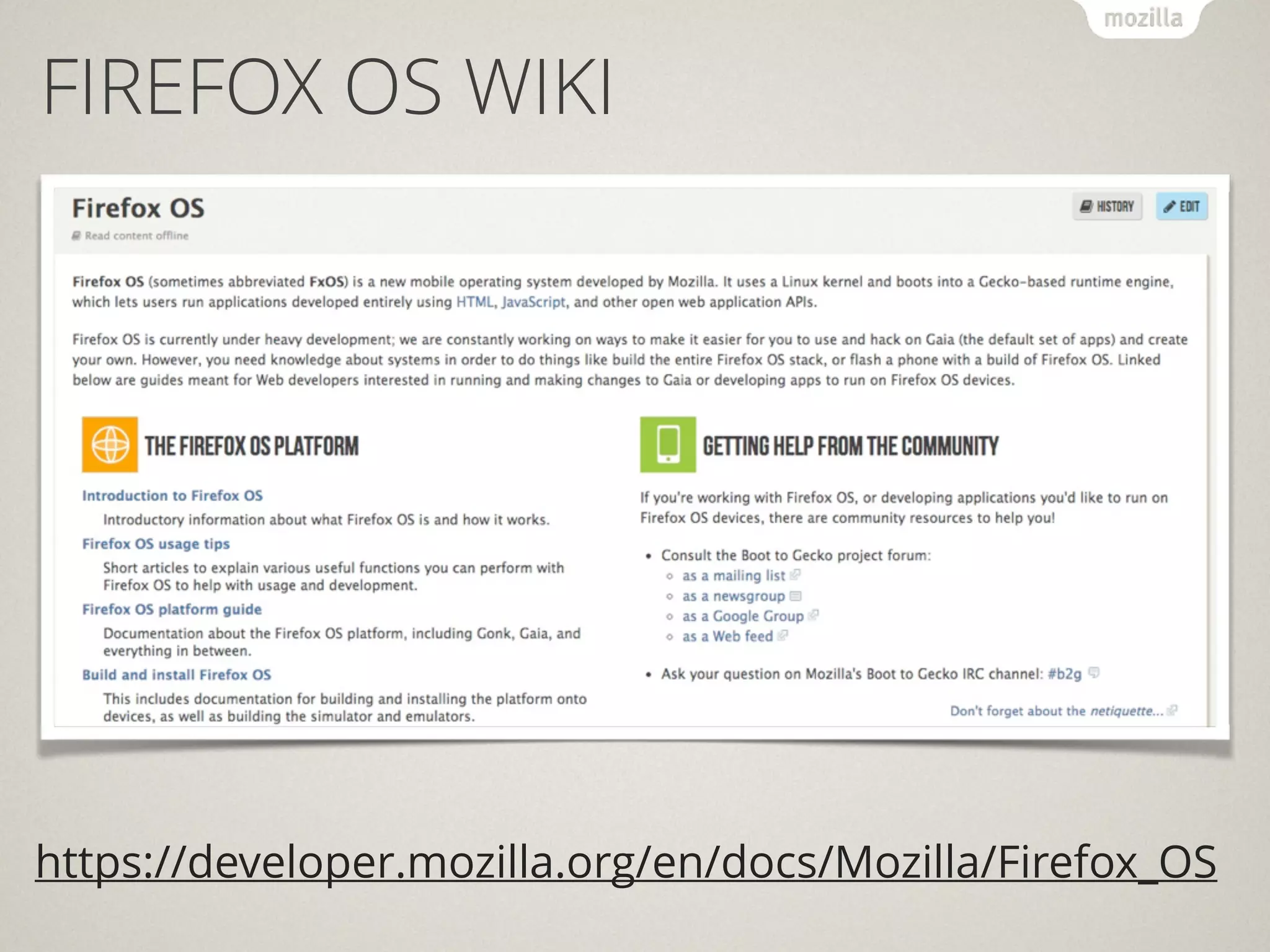 https://developer.mozilla.org/en/docs/Mozilla/Firefox_OS
FIREFOX OS WIKI
 