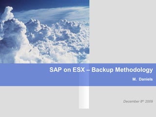 SAP on ESX – Backup Methodology
                           M. Daniels




                      December 8th 2009
 