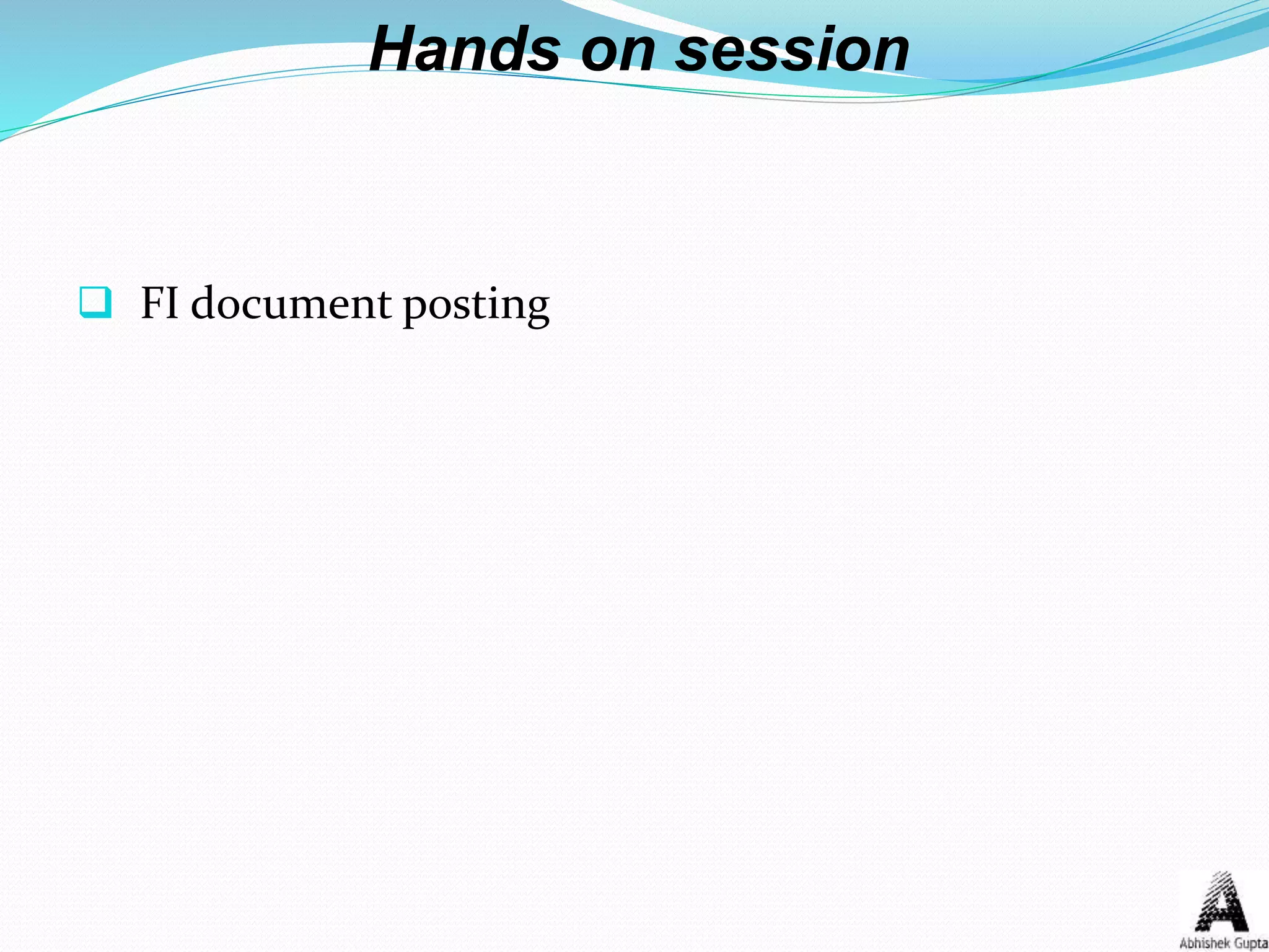 Hands on session
 FI document posting
 