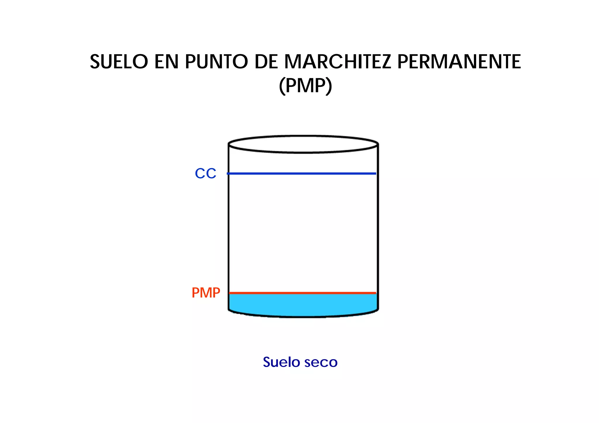 SUELO EN PUNTO DE MARCHITEZ PERMANENTE
                 (PMP)



         CC




        PMP



               Suelo seco
 