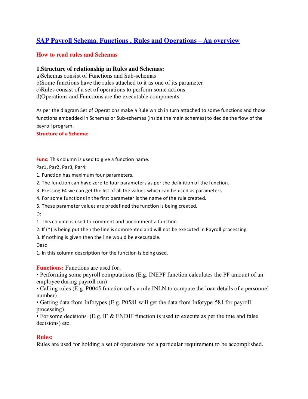 Sap payroll schema. functions , rules and operations an overview
