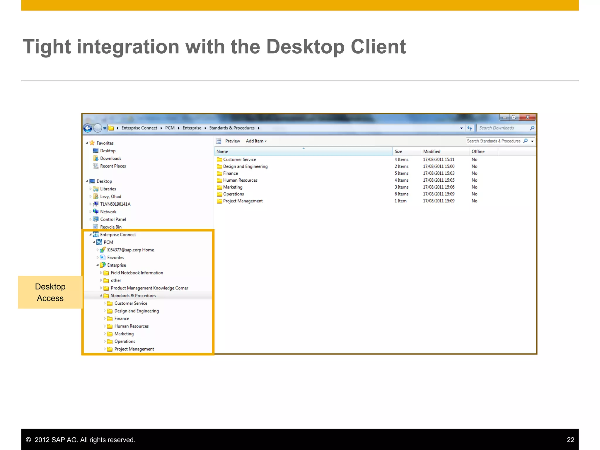 Tight integration with the Desktop Client




  Desktop
  Access




© 2012 SAP AG. All rights reserved.         22
 