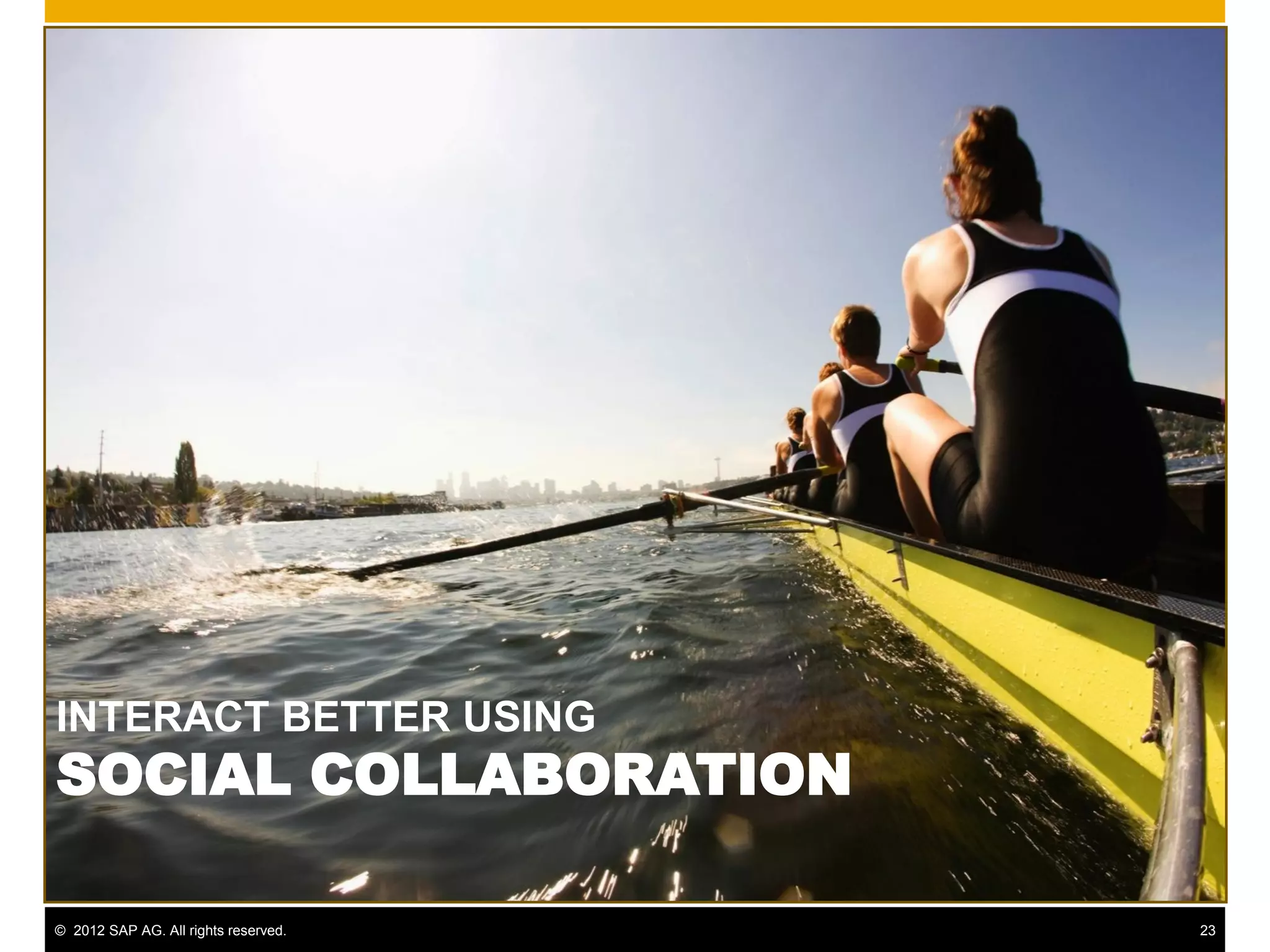 INTERACT BETTER USING
SOCIAL COLLABORATION

© 2012 SAP AG. All rights reserved.   23
 