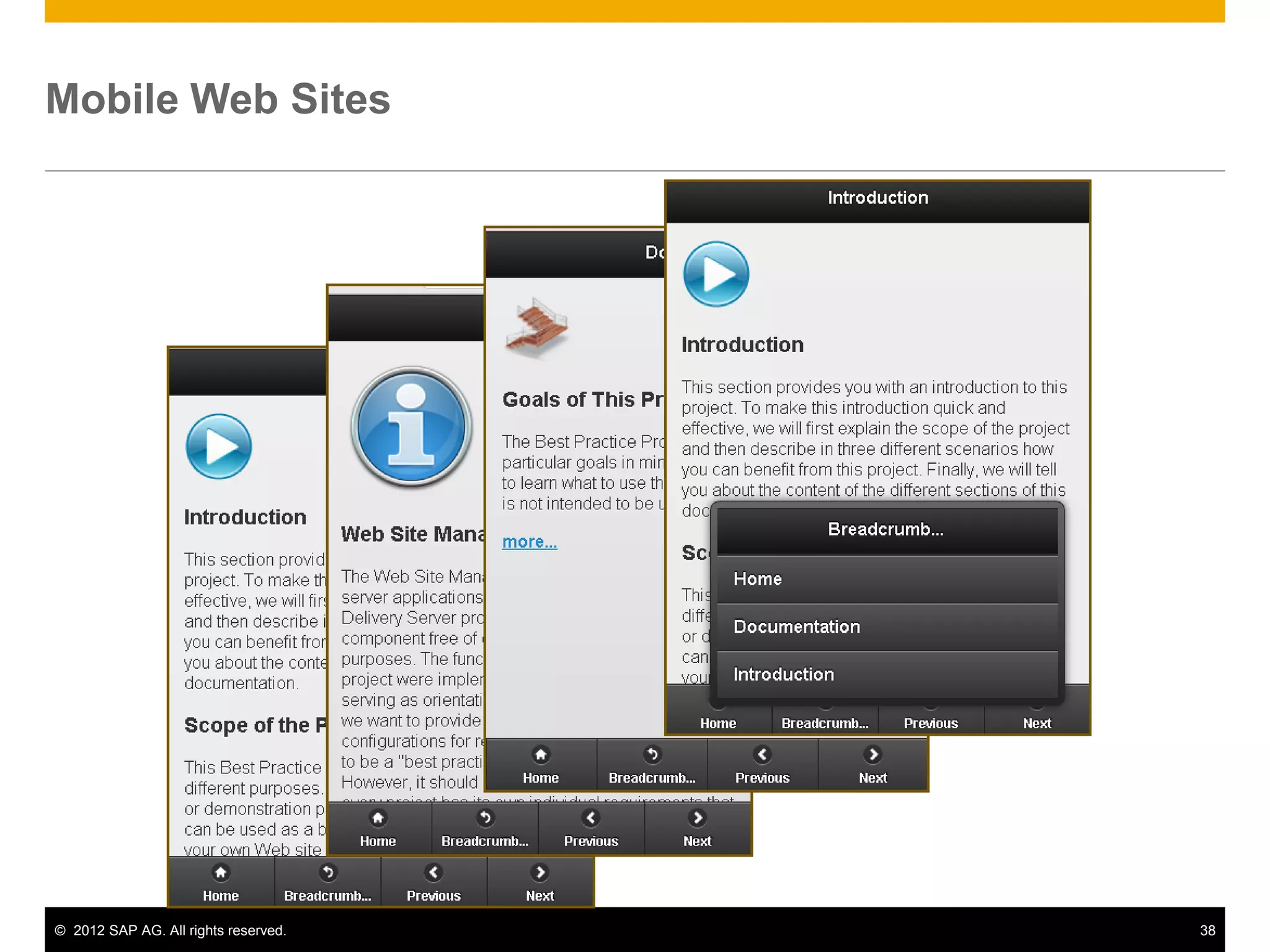 Mobile Web Sites




© 2012 SAP AG. All rights reserved.   38
 