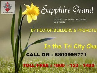 2/3 BHK Fully Furnished altra luxuary
            Apartments



   BY HECTOR BUILDERS & PROMOTER



        In the Tri City Chan
 CALL ON : 8800999771

TOLL FREE : 1800 – 123 - 1400
 