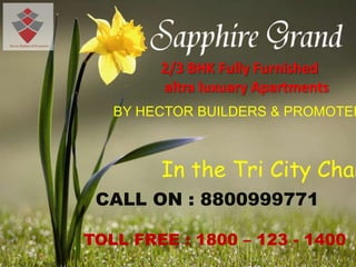 2/3 BHK Fully Furnished
        altra luxuary Apartments
   BY HECTOR BUILDERS & PROMOTER



        In the Tri City Chan
 CALL ON : 8800999771

TOLL FREE : 1800 – 123 - 1400
 