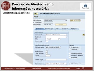 20
Processo de Abastecimento
Informações necessárias
Característica para consumo:
 