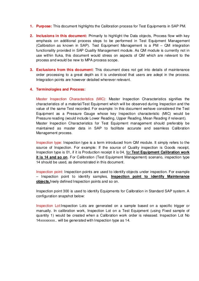 SAP PM Test Equipment Management/Calibration process
