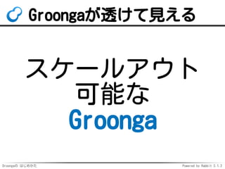 Droongaの はじめかた Powered by Rabbit 2.1.2
Groongaが透けて見える
スケールアウト
可能な
Groonga
 