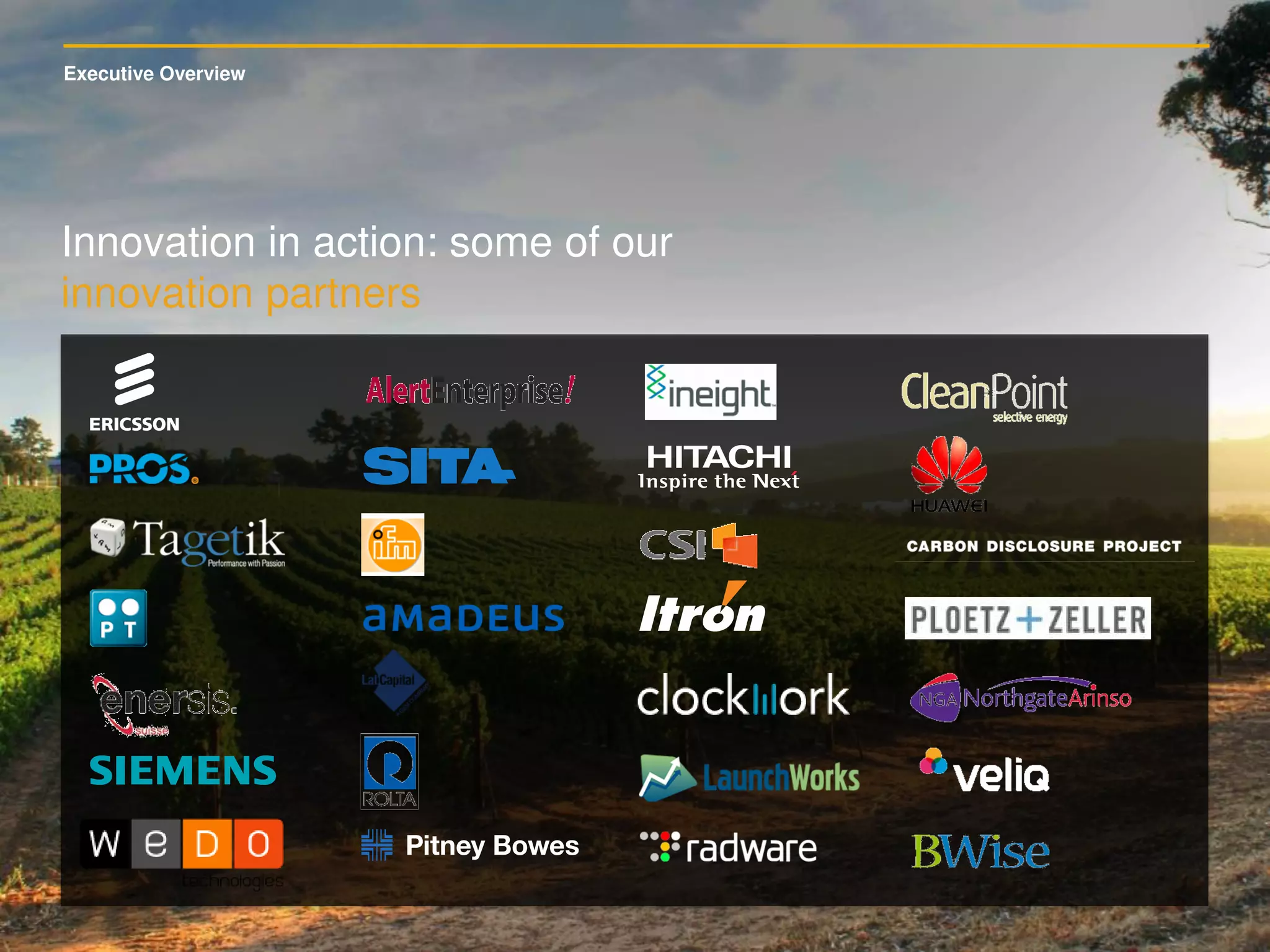 Executive Overview
Innovation in action: some of our
innovation partners
 