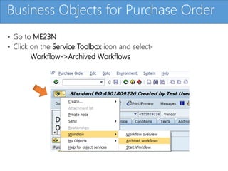 Click to edit Master title style
• Go to ME23N
• Click on the Service Toolbox icon and select-
Workflow->Archived Workflows
Business Objects for Purchase Order
 
