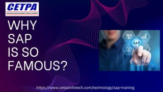 WHY
SAP
IS SO
FAMOUS?
https://www.cetpainfotech.com/technology/sap-training
 