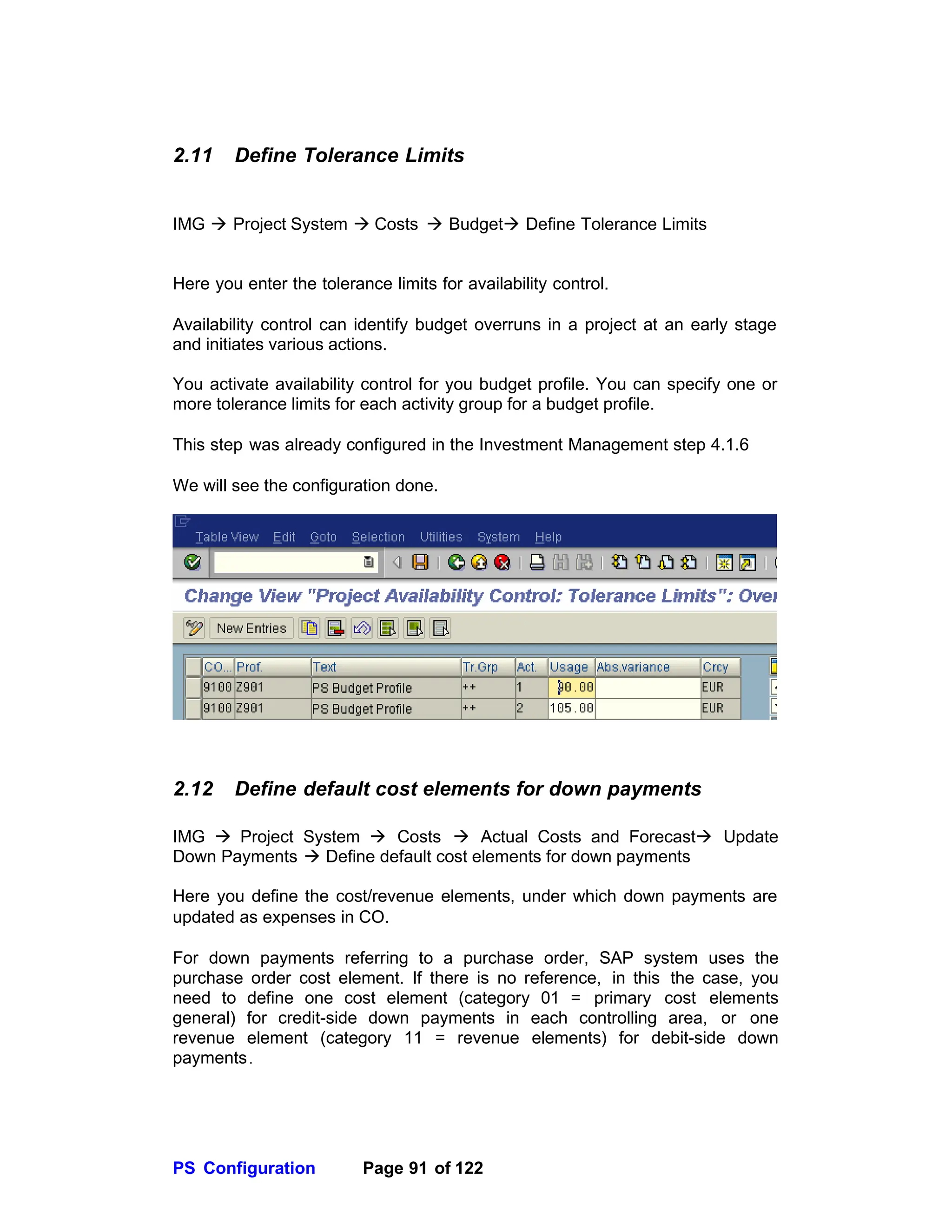 Define Overrun SAP PROJECT SYSTEMS CONFIGURATION Document | PDF