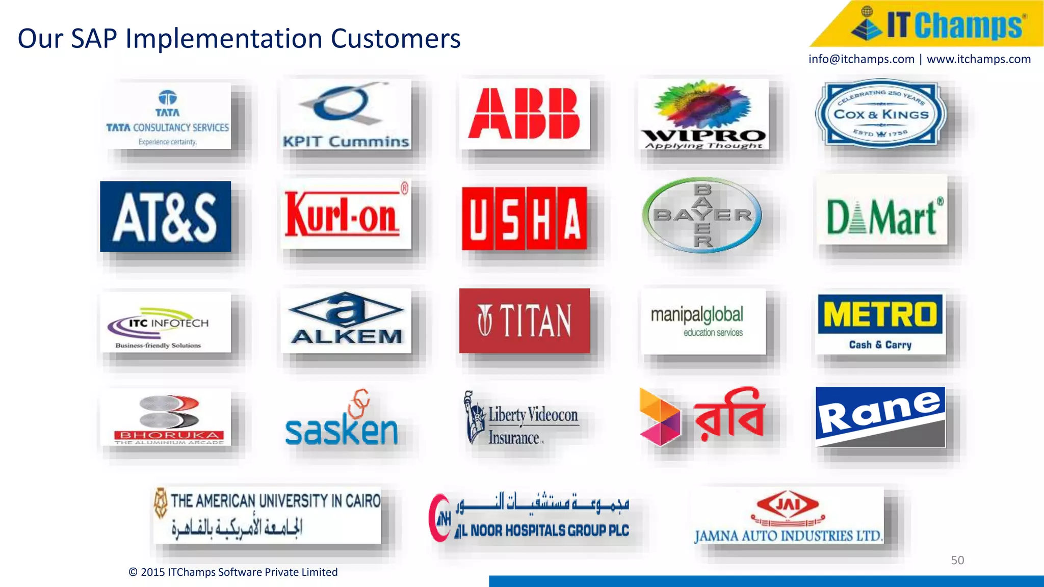 info@itchamps.com | www.itchamps.com
50
© 2015 ITChamps Software Private Limited
Our SAP Implementation Customers
 
