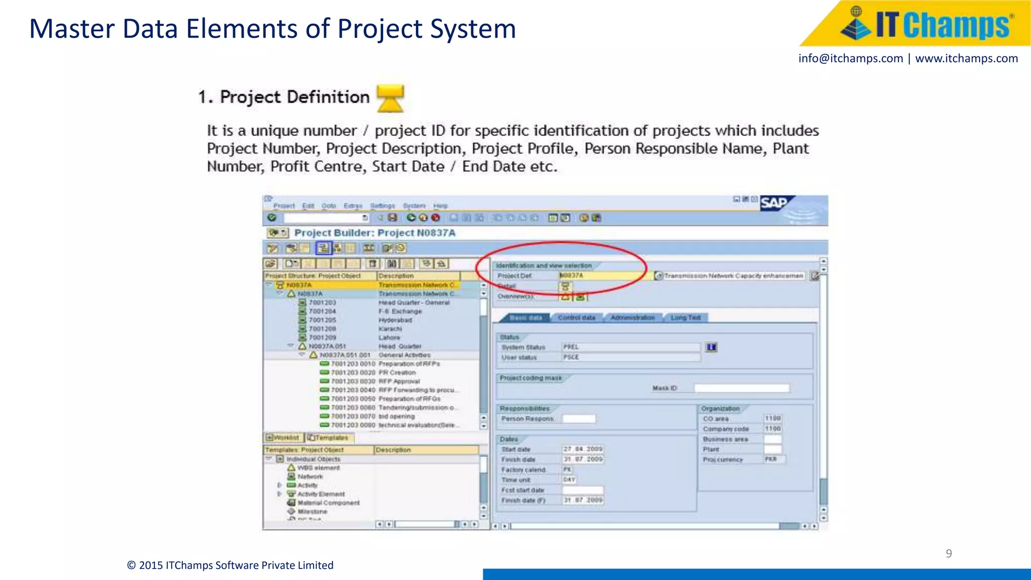 info@itchamps.com | www.itchamps.com
Master Data Elements of Project System
9
© 2015 ITChamps Software Private Limited
 