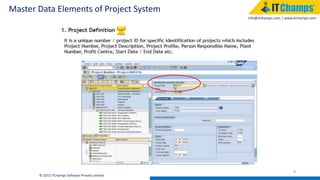 info@itchamps.com | www.itchamps.com
Master Data Elements of Project System
9
© 2015 ITChamps Software Private Limited
 