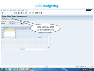 CJ30 Budgeting
Click here for WBS
Element Overview
 
