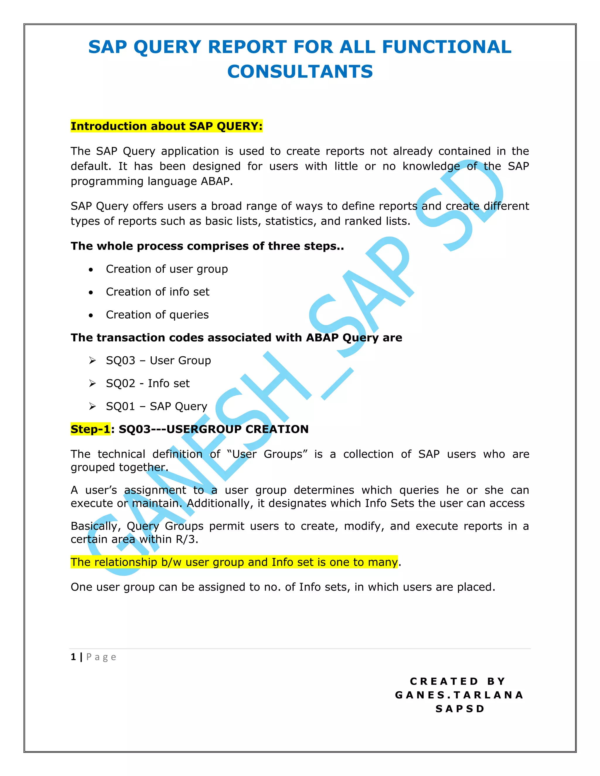 Sap Query Report SAP SD QUERY REPORT_GANESH | PDF
