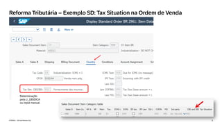 4
INTERNAL – SAP and Partners Only
Reforma Tributária – Exemplo SD: Tax Situation na Ordem de Venda
Determinação
pela J_1BSDICA
ou input manual
 
