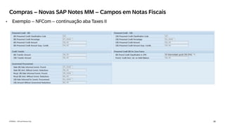 46
INTERNAL – SAP and Partners Only
Compras – Novas SAP Notes MM – Campos em Notas Fiscais
• Exemplo – NFCom – continuação aba Taxes II
 