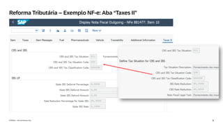 6
INTERNAL – SAP and Partners Only
Reforma Tributária – Exemplo NF-e: Aba “Taxes II”
 