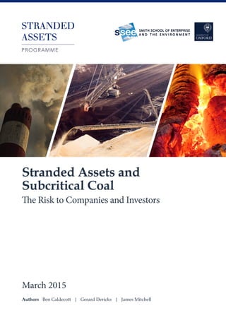 Authors Ben Caldecott | Gerard Dericks | James Mitchell
Stranded Assets and
Subcritical Coal
The Risk to Companies and Investors
March 2015
 