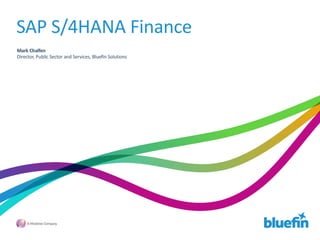SAP S/4HANA Finance
Mark Chalfen
Director, Public Sector and Services, Bluefin Solutions
 