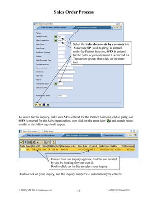 Sap Sales Order Processig Code Sap sales order process exercise ecc6 | PDF