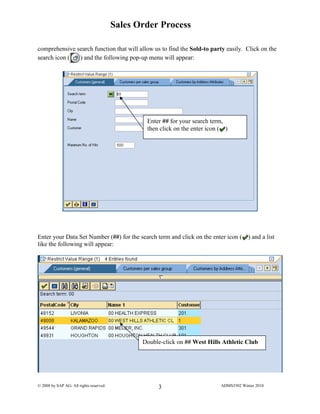 Sap Sales Order Processig Code Sap sales order process exercise ecc6 | PDF
