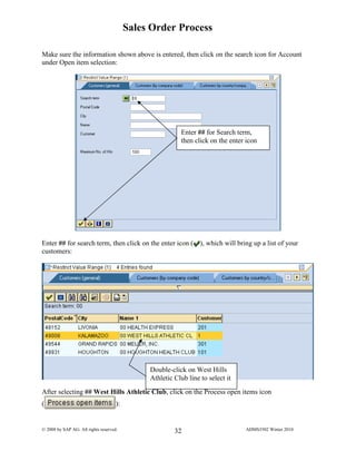 Sap Sales Order Processig Code Sap sales order process exercise ecc6 | PDF