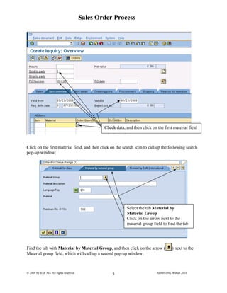 Sap Sales Order Processig Code Sap sales order process exercise ecc6 | PDF
