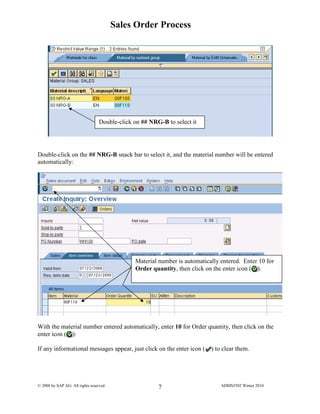 Sap Sales Order Processig Code Sap sales order process exercise ecc6 | PDF