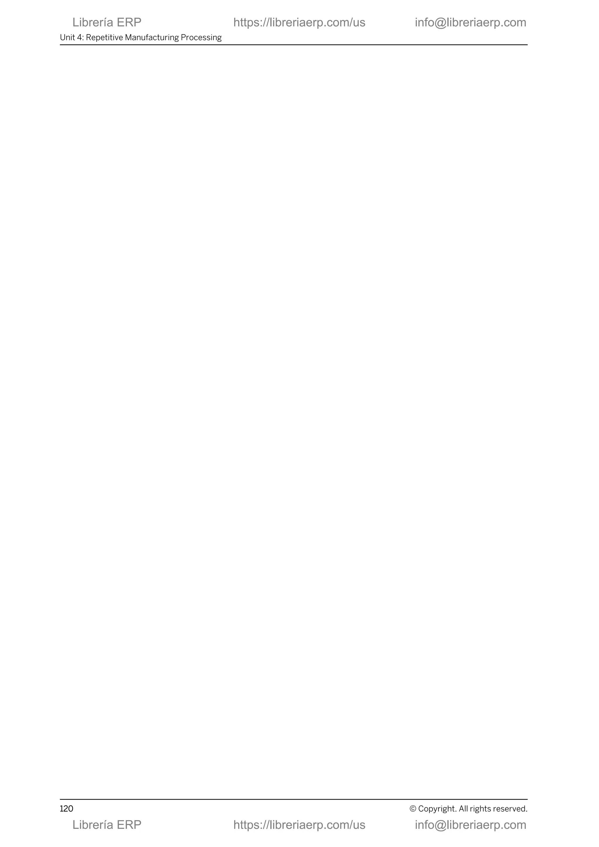 Unit 4: Repetitive Manufacturing Processing
120 © Copyright. All rights reserved.
Librería ERP https://libreriaerp.com/us info@libreriaerp.com
Librería ERP https://libreriaerp.com/us info@libreriaerp.com
 