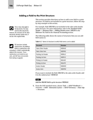 JIK SAPscript Made Easy | Release 4.6
Z}}‚‡€ z g~ _‚~…}
mzŒ„
$GG WKH ³VDOHV RIILFH´ ILHOG WR WKH ERWWRP RI WKH ,1)2 ZLQGRZ
JG From the SAP standard menu, choose Tools → SAPscript → SE71 -
Form.
KG On the Form Painter: Request screen:
zG Enter ZVORDER02 in the Form field.
{G Enter EN in the Language field.
|G Select Page layout.
}G Choose Change.
 