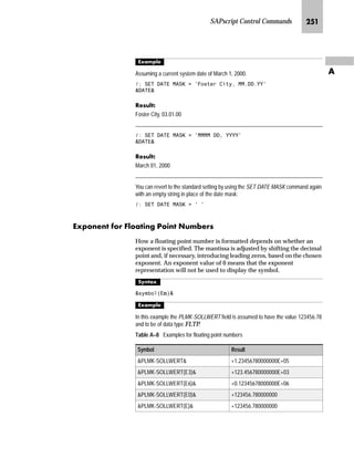 SAPscript Control Commands KML
Z
1 OLFN RQ WKH 6$3 LFRQ
$6 7KH 6$3 ORJRQ VFUHHQ DSSHDUV 7R ORJ RQ RX PXVW FDUU
RXW WKH IROORZLQJ VWHSV
 5(6(7 1
1 (QWHU RXU XVHU ,'
1 (QWHU RXU SDVVZRUG
1 KRRVH WKH DSSOLFDWLRQ RX UHTXLUH
k~ŒŽ…S
If you want to work with the SAP R/3 System, proceed as follows:
1. Make sure that you have a PC
2. Switch on the PC
3. Click on the SAP icon.
The SAP logon screen appears. To log on, you must carry out the
following steps:
1. Enter your user ID
2. Enter your password
3. Choose the application you require.
If the RESET command between the two lines in the previous example
is missing, then both of the listings would be sequentially numbered:
k~ŒŽ…S
If you want to work with the SAP R/3 System, proceed as follows:
1. Make sure that you have a PC
2. Switch on the PC
3. Click on the SAP icon.
The SAP logon screen appears. To log on, you must carry out the
following steps:
4. Enter your user ID
5. Enter your password
6. Choose the application you require.
 