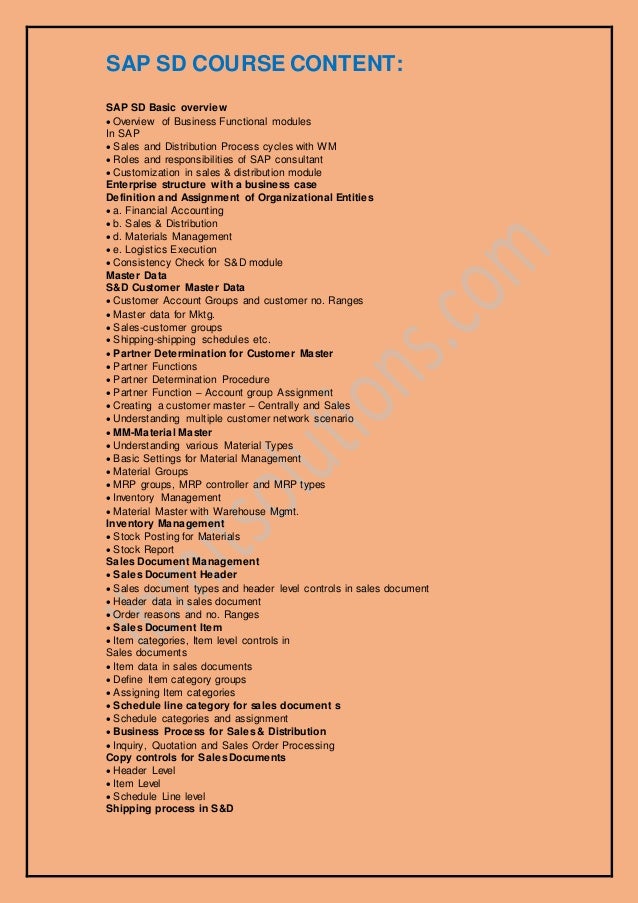 SAP SD ONLINE TRAINING COURSE CONTENT | SAP SD COURSE MATERAILS | SAP ...