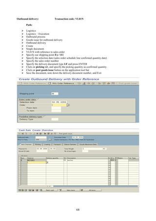 Outbound Delivery Tcode Sap sd notes | PDF