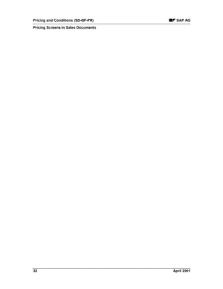 Pricing and Conditions (SD-BF-PR) SAP AG
Pricing Screens in Sales Documents
32 April 2001
 