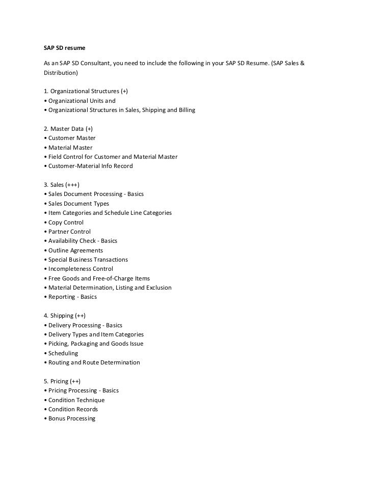 contents of a resumes
