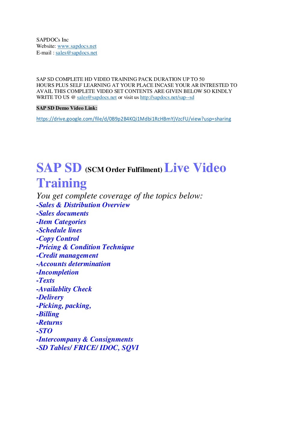 Sap Sd Training Sap Sd Online Training Sap Sd Video Training 