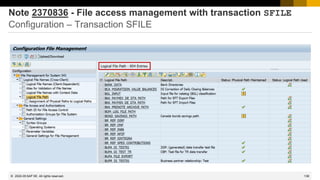 138
© 2022 SAP SE. All rights reserved.
Note 2370836 - File access management with transaction SFILE
Configuration – Transaction SFILE
2022-05
 