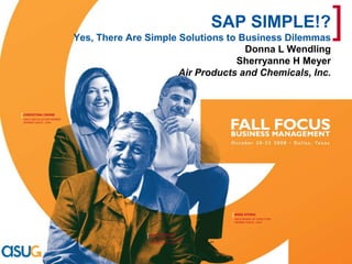 SAP SIMPLE!?  Yes, There Are Simple Solutions to Business Dilemmas Donna L Wendling Sherryanne H Meyer Air Products and Chemicals, Inc. 