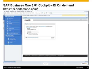 SAP Business One 8.81 Cockpit – BI On demand
https://bi.ondemand.com/




© 2011 SAP AG. All rights reserved.            Confidential   33
 